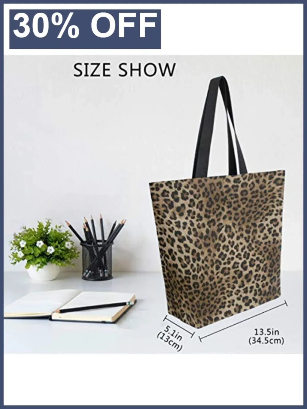 Canvas Tote Bag Large Leopard Print Reusable Grocery Shopping Bag